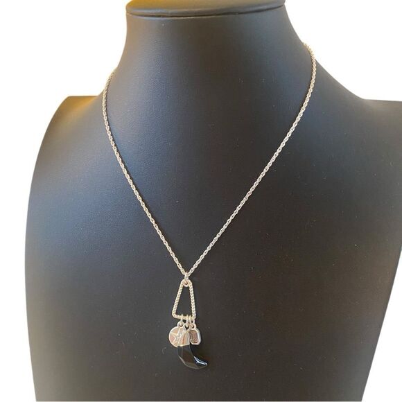 Mixed Metal Charm Pendant Necklace w/ Black Tusk, Quartz & Matte Star. - Picture 3 of 6